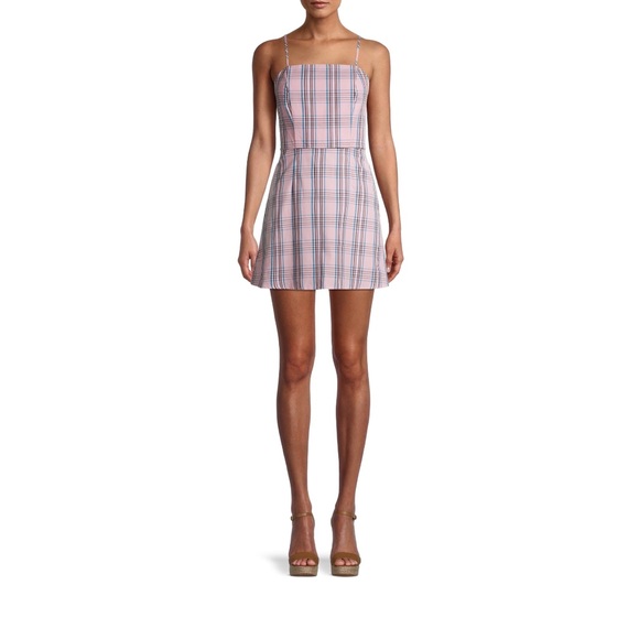 NO BOUNDARIES Woven Smocked Cami Dress Pink Plaid Preppy Y2K Size Large 11- 13 - Picture 1 of 15